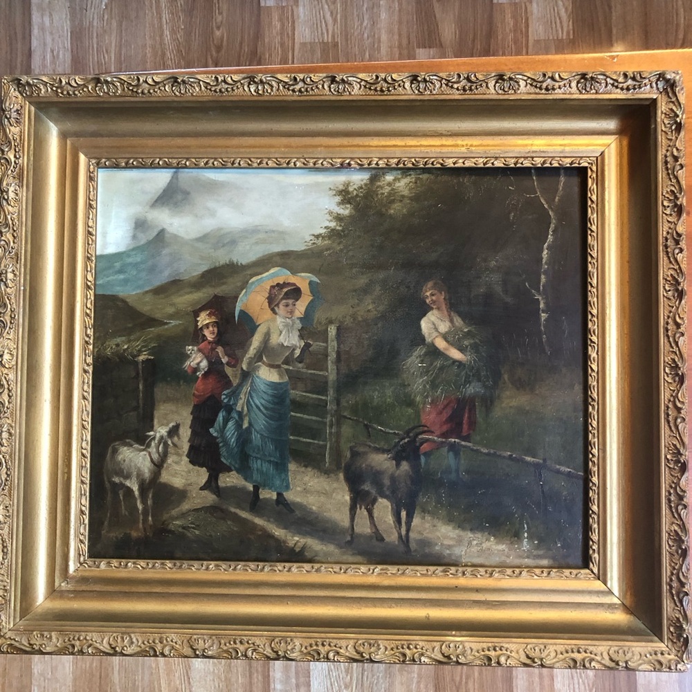 Elegant Antique Gold Framed Pastoral Scene Art